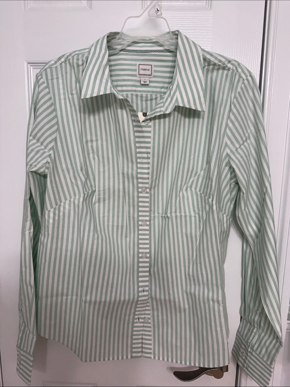 Anthropologie Maeve Light Green and White Striped Blouse